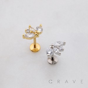 MULTI CZ ROUND MARQUISE FAN ARCH LINE THREADLESS (PUSH IN) 316L SURGICAL STEEL LABRET SET